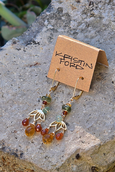 One of a Kind GF) Citrine, Hessonite, Green Kyanite & Green Apatite Earrings