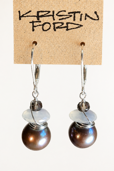 Chocolate Pearl, White Moonstone & Smoky Quartz Earrings EBR3326