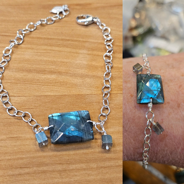 Labradorite Rectangle & Cube Drop Bracelet  BBK0126
