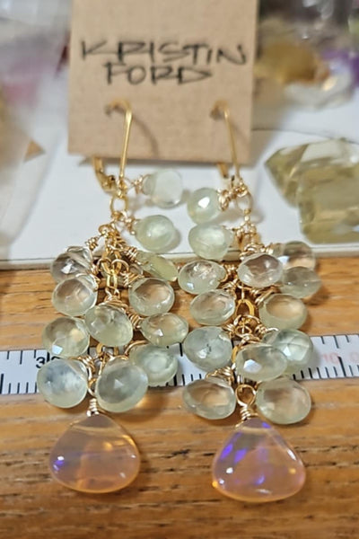 One of a Kind Opal & Prehnite Earrings