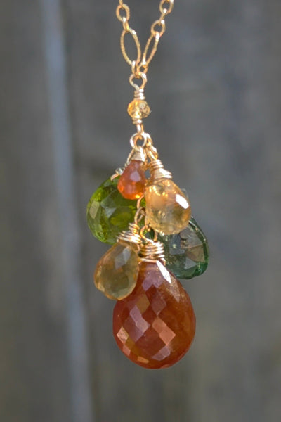 One of a Kind GF) Hessonite, Green Apatite, Peridot & Citrine Necklace