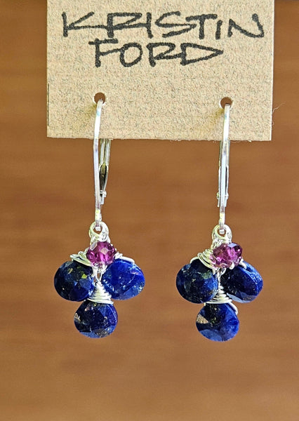 Hessonite, Apatite, and Lapiz lazuli Loop Earrings EWH4020