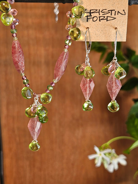 Peridot, Strawberry Quartz, Pink Tourmaline, Rhodolite & Green Apatite Necklace  NWH6026