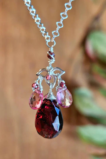 One of a Kind Garnet & Pink Topaz Earrings