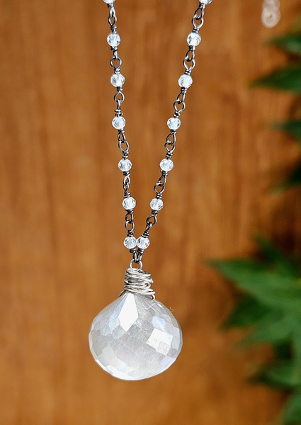 OX) Silver Moonstone & White Topaz Necklace  NBK1424OX