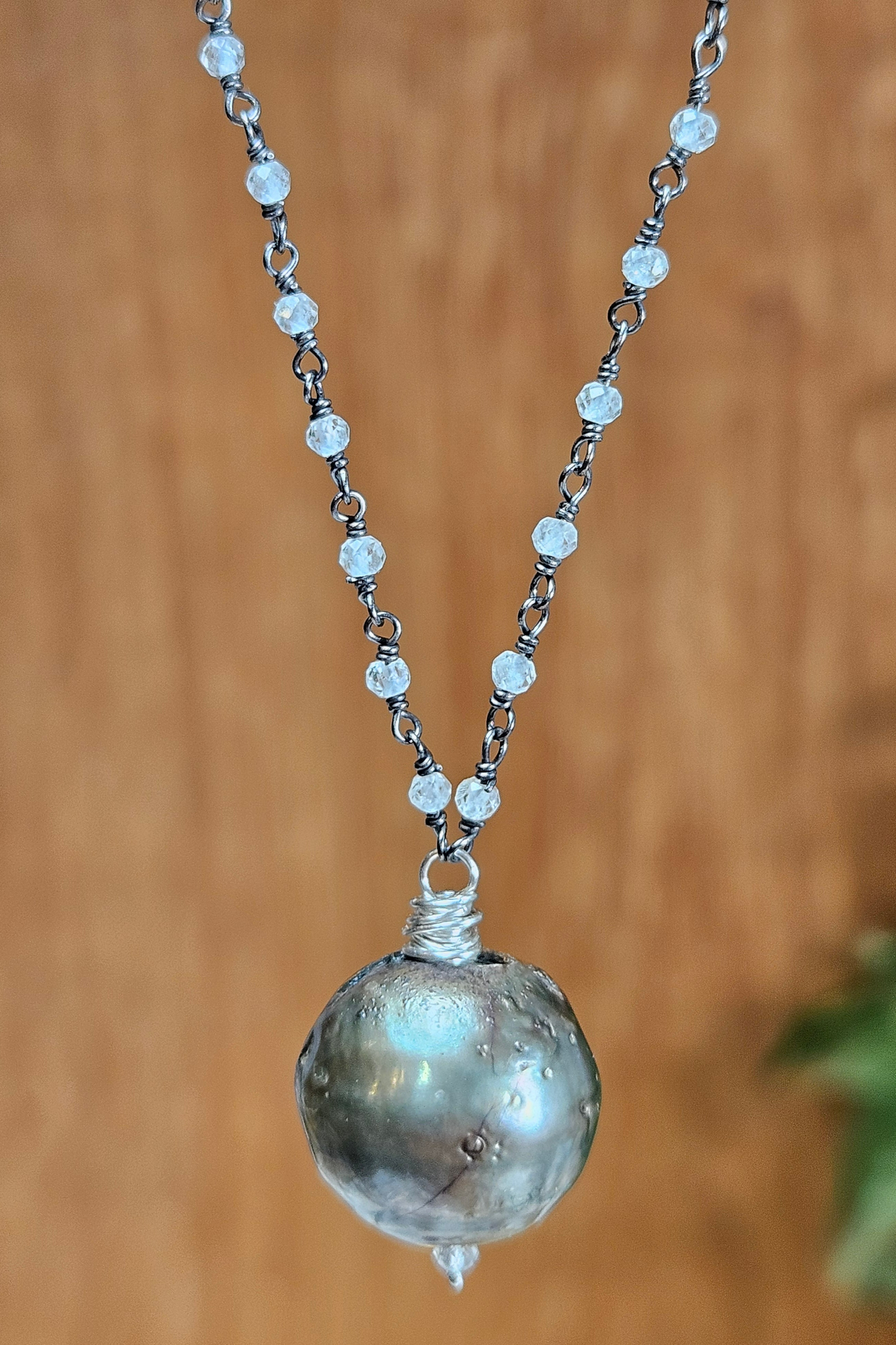 Baroque Pearl w/White Topaz Necklace  NBK1624OX