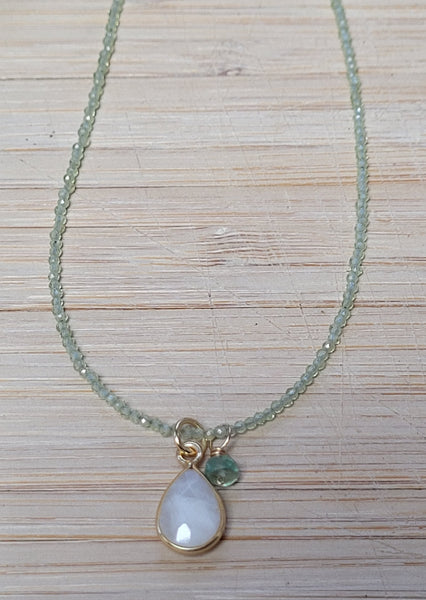 Rainbow Moonstone, Peridot & Green Apatite Necklace NWH1318G