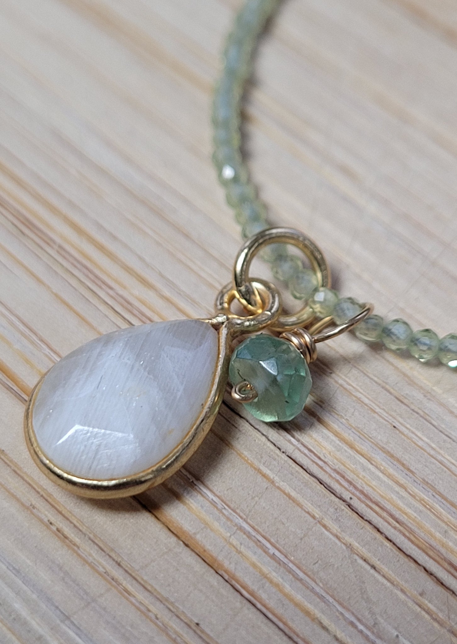 Rainbow Moonstone, Peridot & Green Apatite Necklace NWH1318G