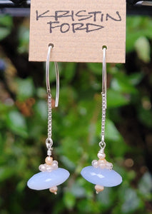 Blue Chalcedony "Saucer" w/Topaz & Fresh Water Pearl Earrings EBL1622