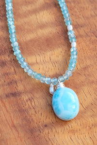 Larimar, Apatite & Fresh Water Pearl Necklace NBL1022