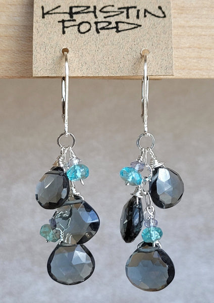 Slate Blue Quartz, Apatite & Iolite Earrings EBK0822