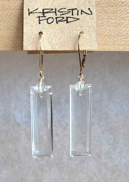 14k Gold Filled Quartz Crystal with Aquamarine Tear Drops Earrings EWH3119G