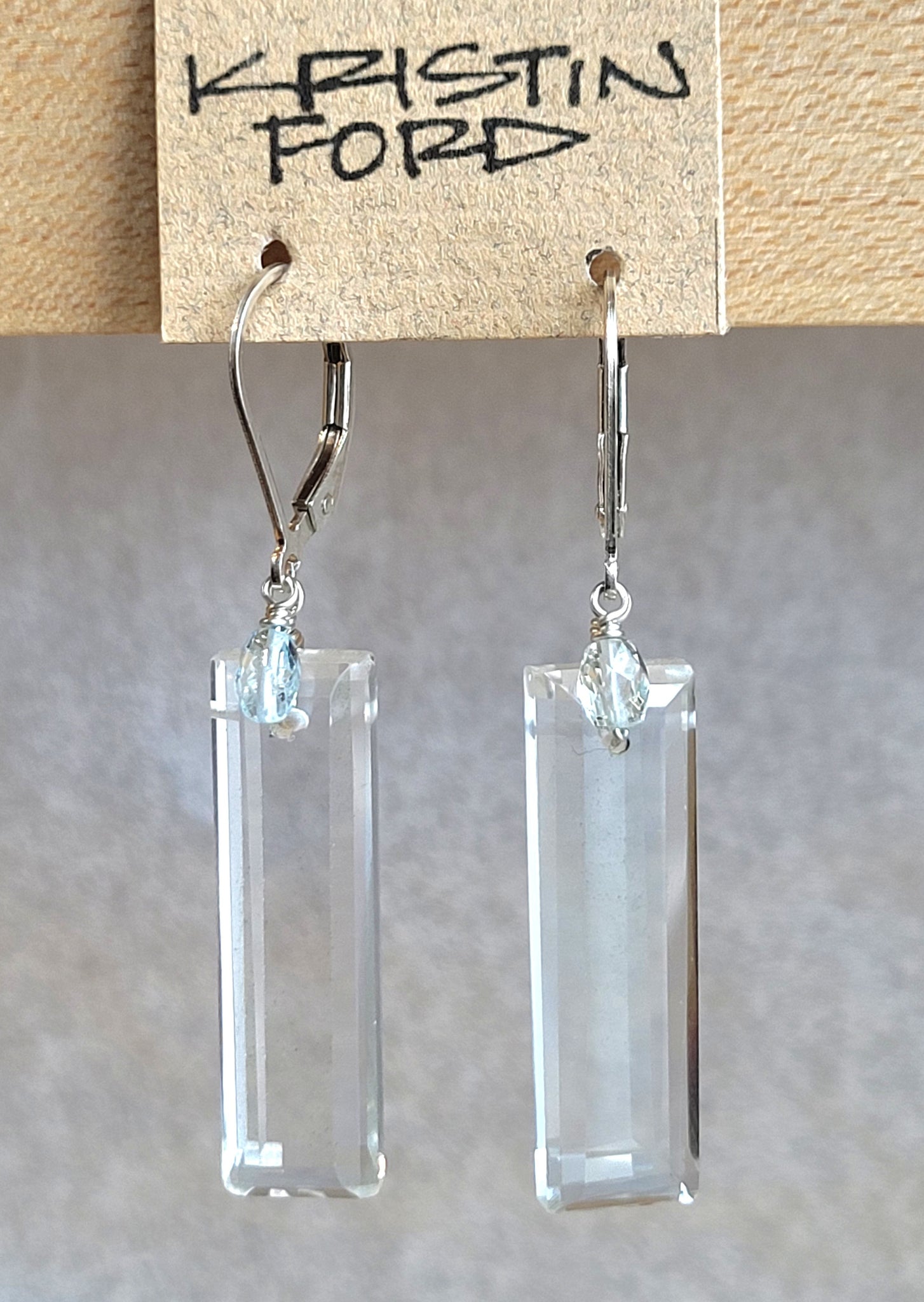 Quartz Crystal with Aquamarine Tear Drop Earrings EWH3119