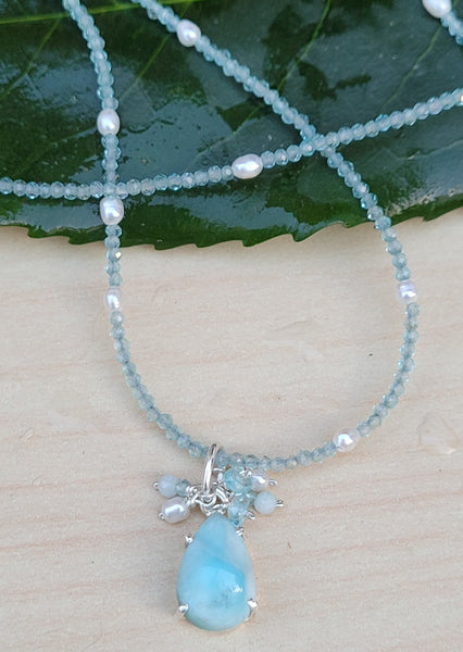 Larimar & Fresh Water Pearl Earrings EBL2623