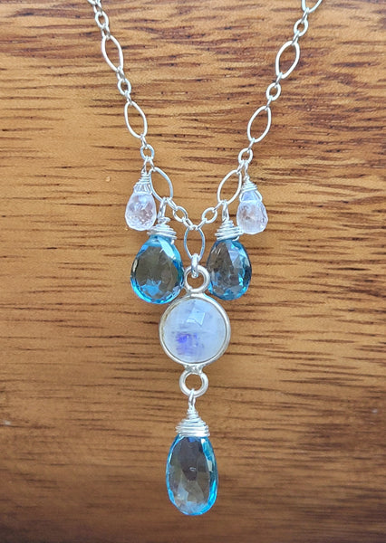 London Blue Topaz & Rainbow Moonstone Necklace NBL7122
