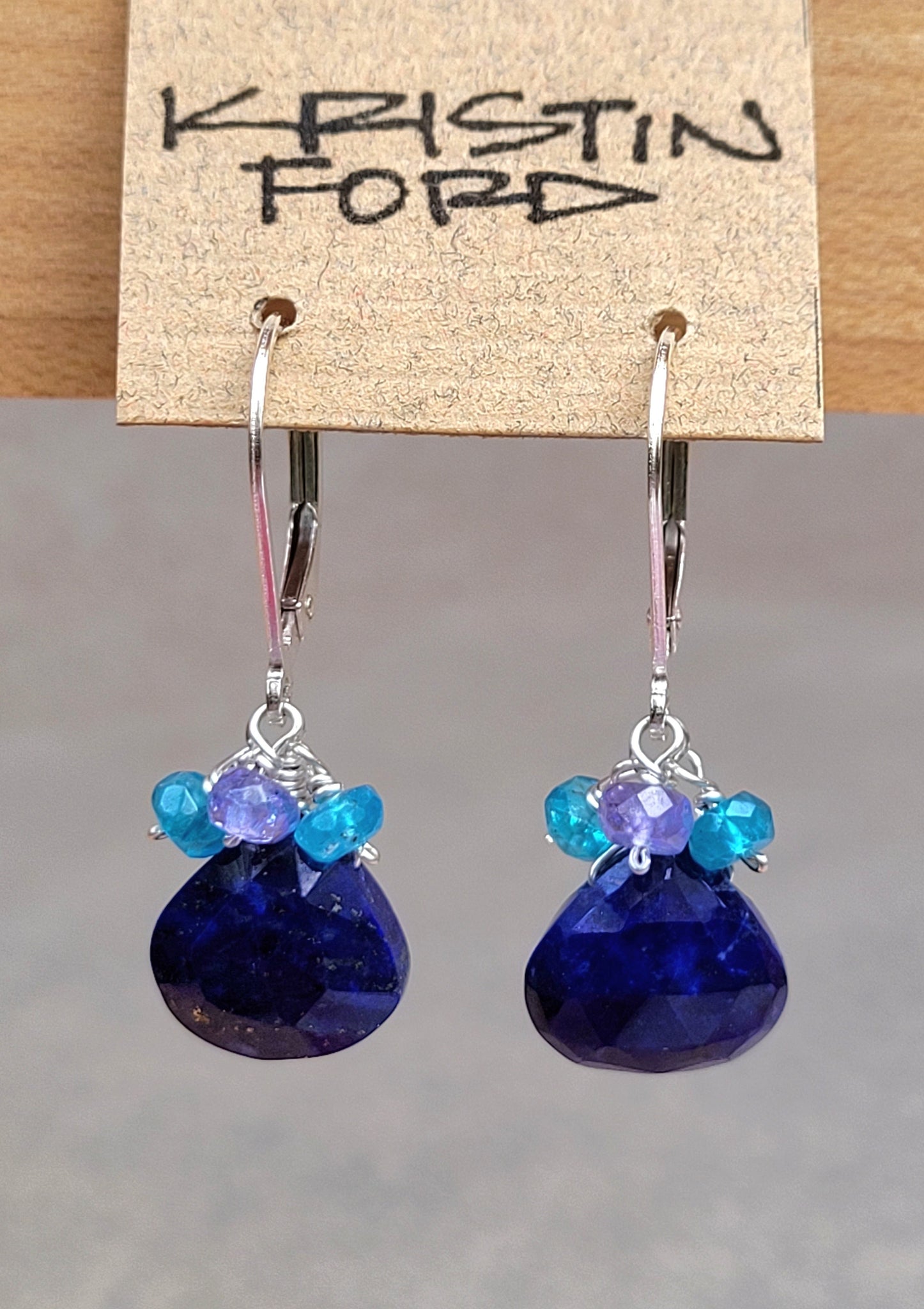 Lapis Lazuli, Neon Apatite & Tanzanite Earrings EBL1423