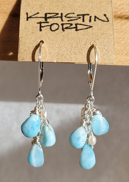 Larimar & Fresh Water Pearl Earrings EBL2623