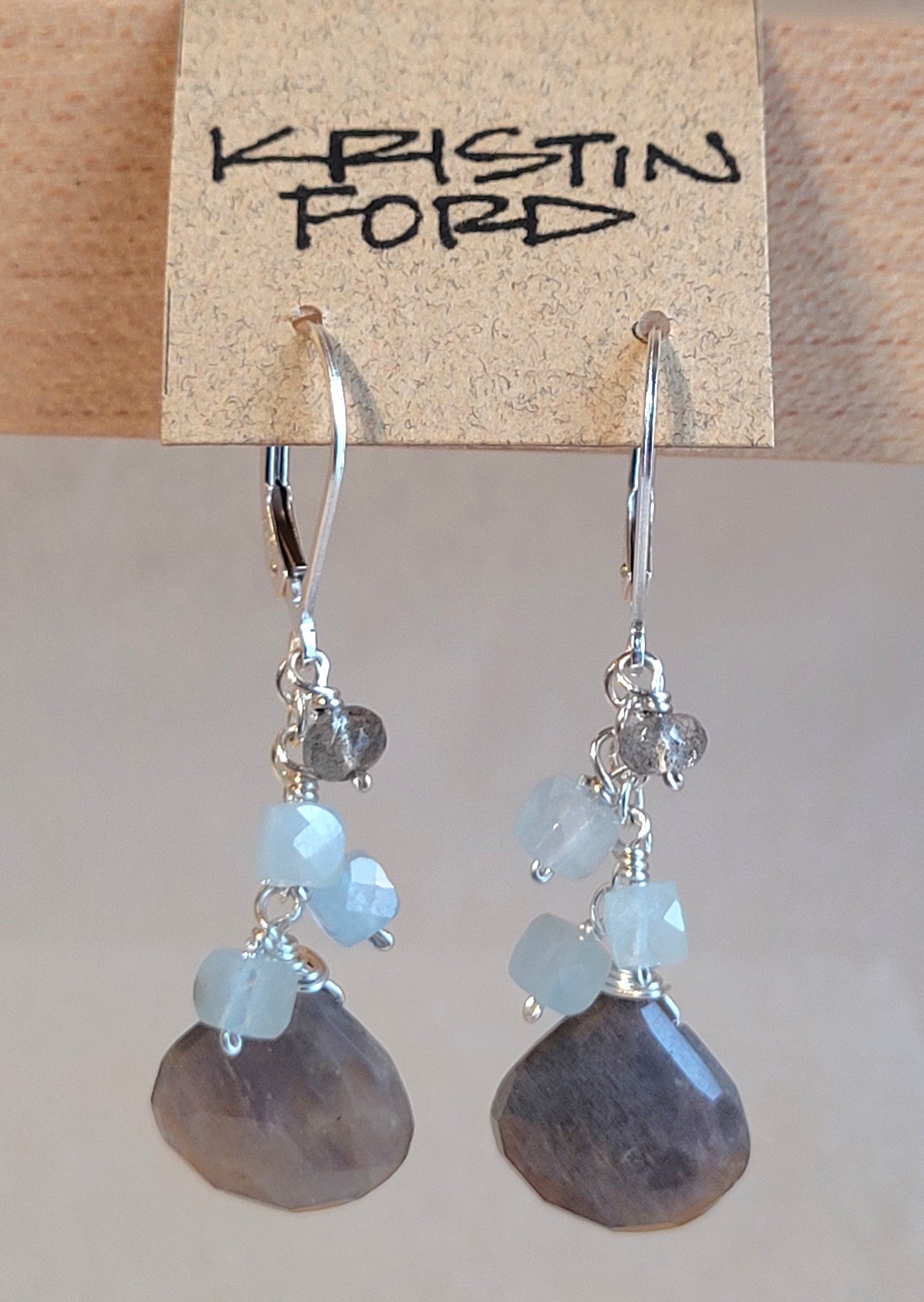 Black Moonstone, Aquamarine & Labradorite Earrings EBK0523