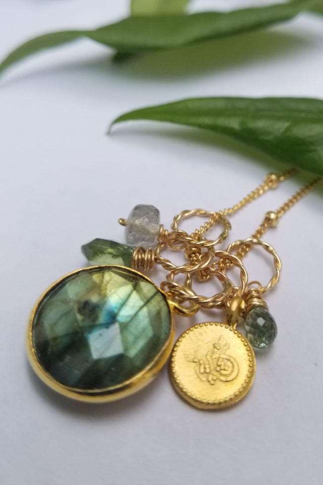 Labradorite Ring Drop Floaters Necklace NBK3718G