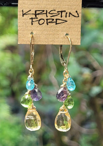 14k Gold Filled Citrine, Amethyst, Apatite, and Peridot Drop Earrings EWH2919G
