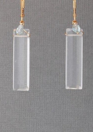 14k Gold Filled Quartz Crystal with Aquamarine Tear Drops Earrings EWH3119G