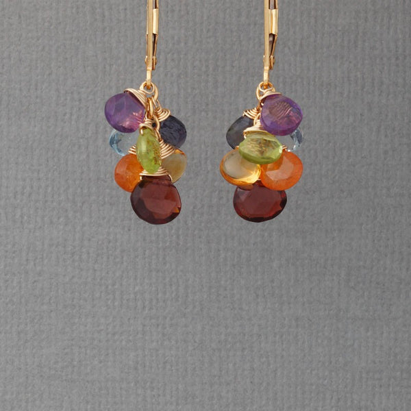 Rainbow Chakra Briolettes Cluster Earrings EWH3417G