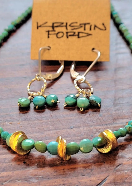 Strung Turquoise & Gold Chip Necklace NBL1019G