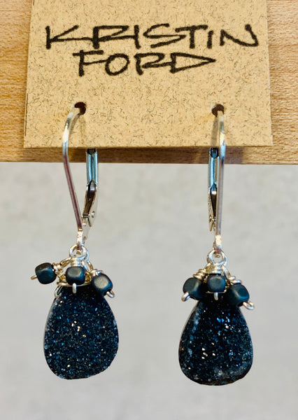 Black Druzy & Hematite Earrings EBK2714