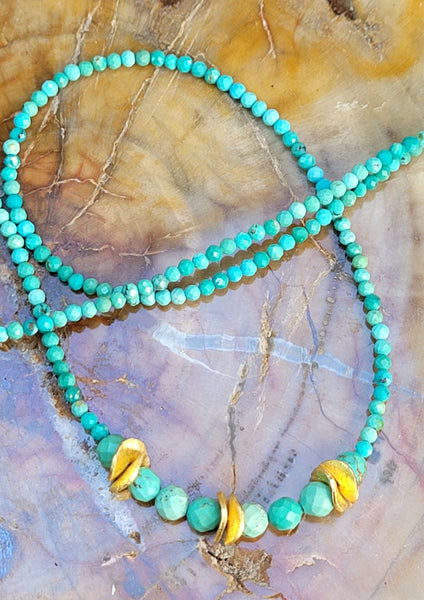 Strung Turquoise & Gold Chip Necklace NBL1019G