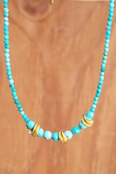 Strung Turquoise & Gold Chip Necklace NBL1019G