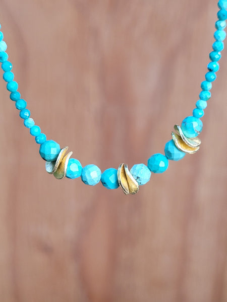 Strung Turquoise & Gold Chip Necklace NBL1019G