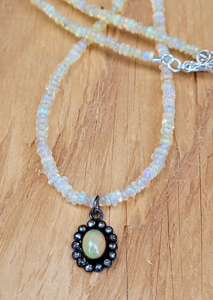 Strung Opal with Opal & Diamond Pendant Necklace NWH1121