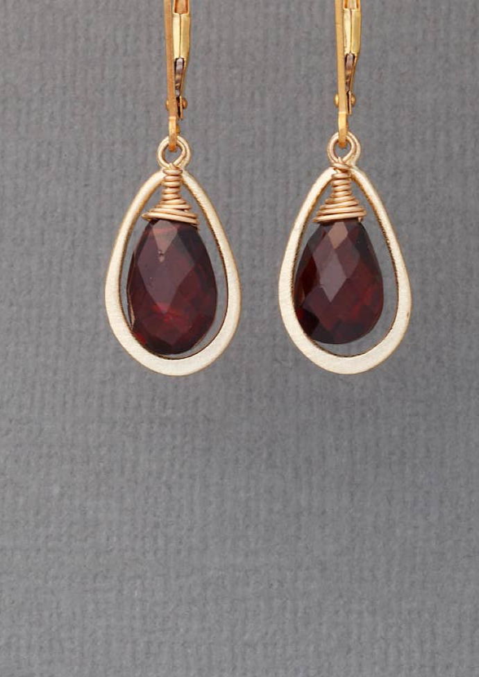 Framed Garnet Earrings ERD2518(G)  Sterling Silver OR 14k GF