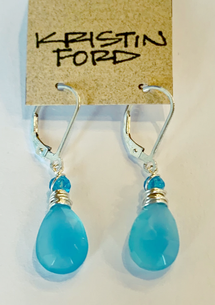Blue Chalcedony & Neon Apatite Earrings EBL1021