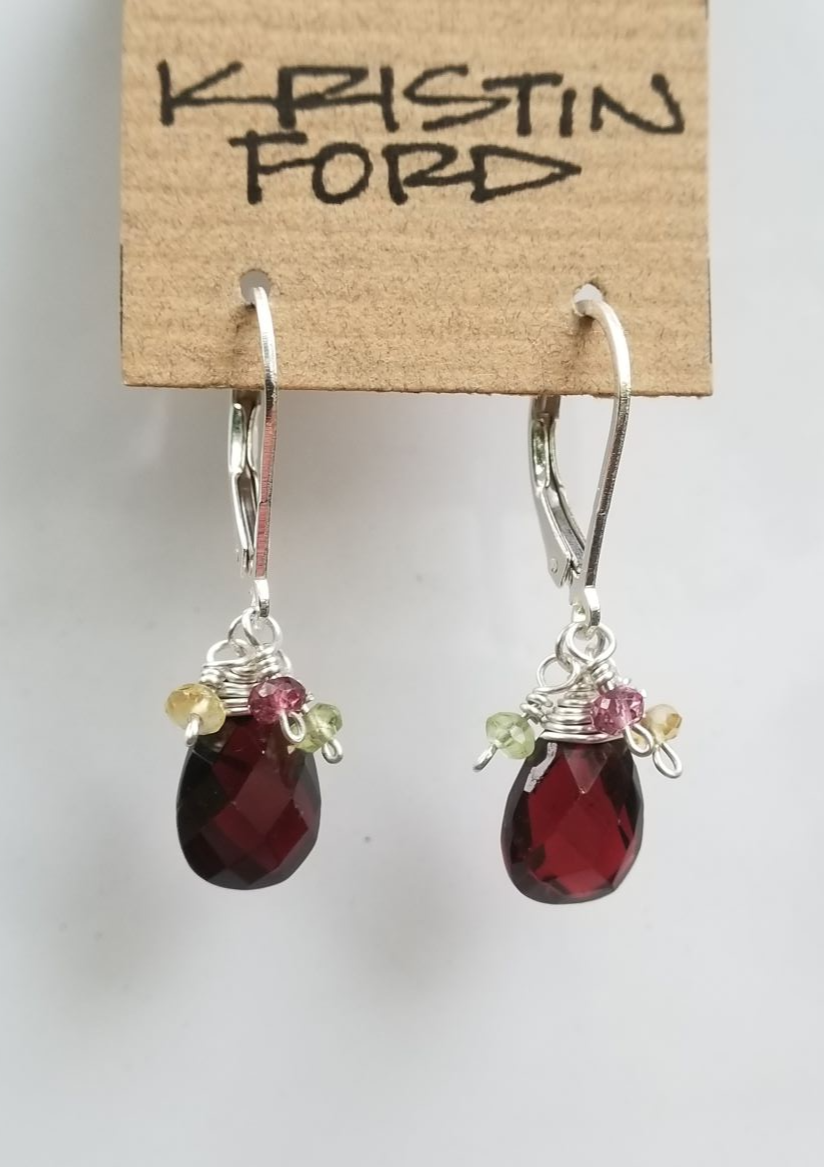 Garnet Briolette Cluster Earrings GAC