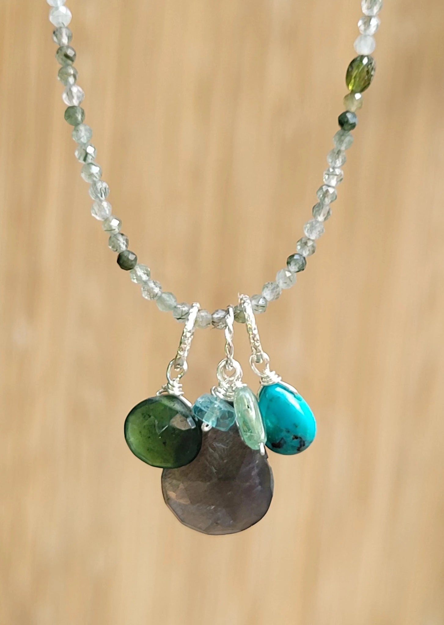 Black Moonstone & Green Rutile Floater Necklace NBK0922