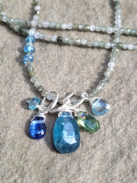 Indigo Kyanite & Green Rutile Floater Necklace NBL6322